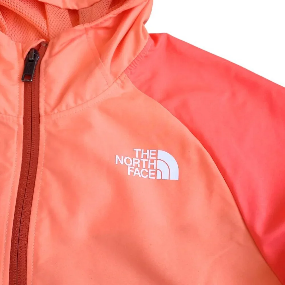 The North Face Youth XL Windbreaker Jacket Orange Colorblock Hooded Lightweight